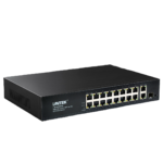 Switch PoE 16 Puertos 10/100Mbps, 2 uplink RJ45 Giga + 1 SFP uplink, puerto 1-2 60W, 3-16 30W, 300 Watts, LANTEK LTK-SW16P300